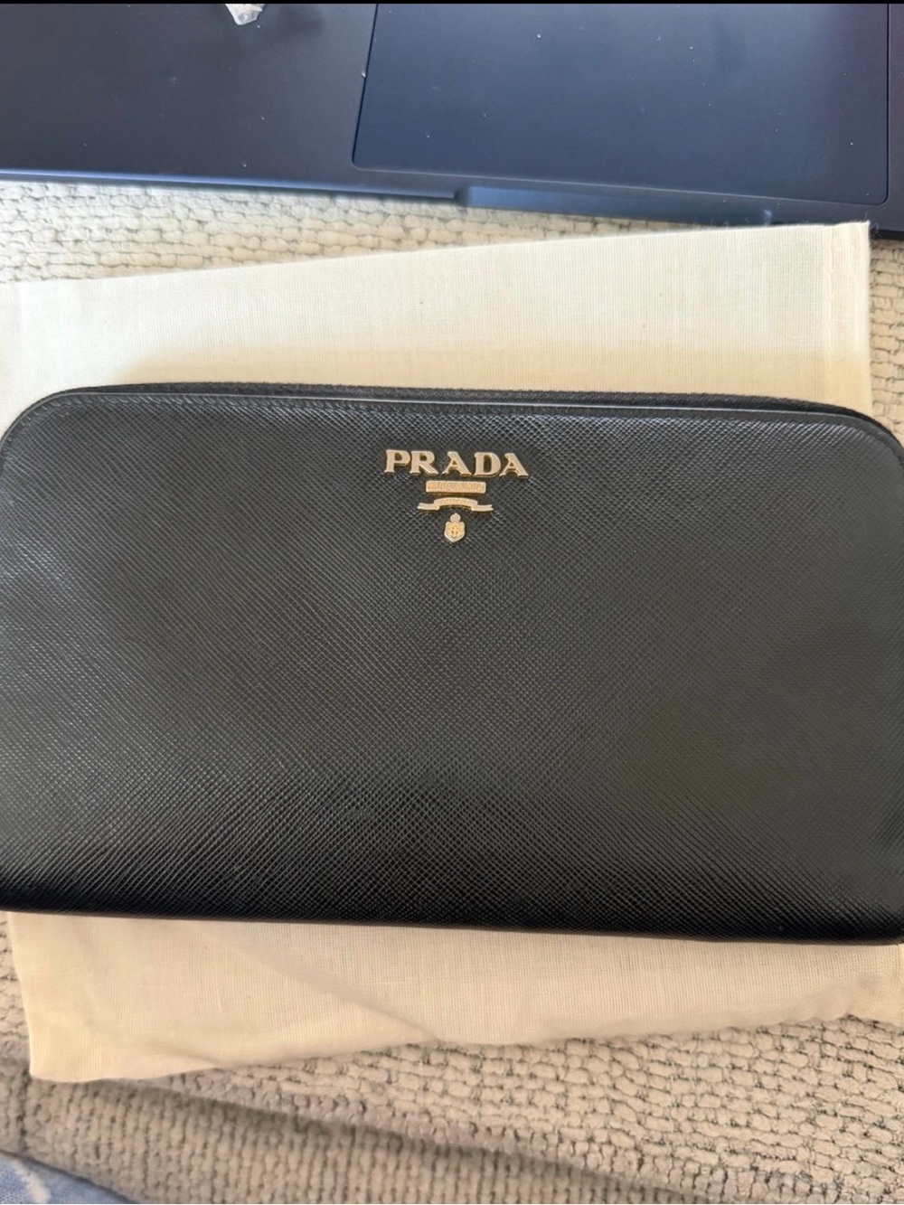 Prada Black Saffiano Leather Zip Wallet Clutch